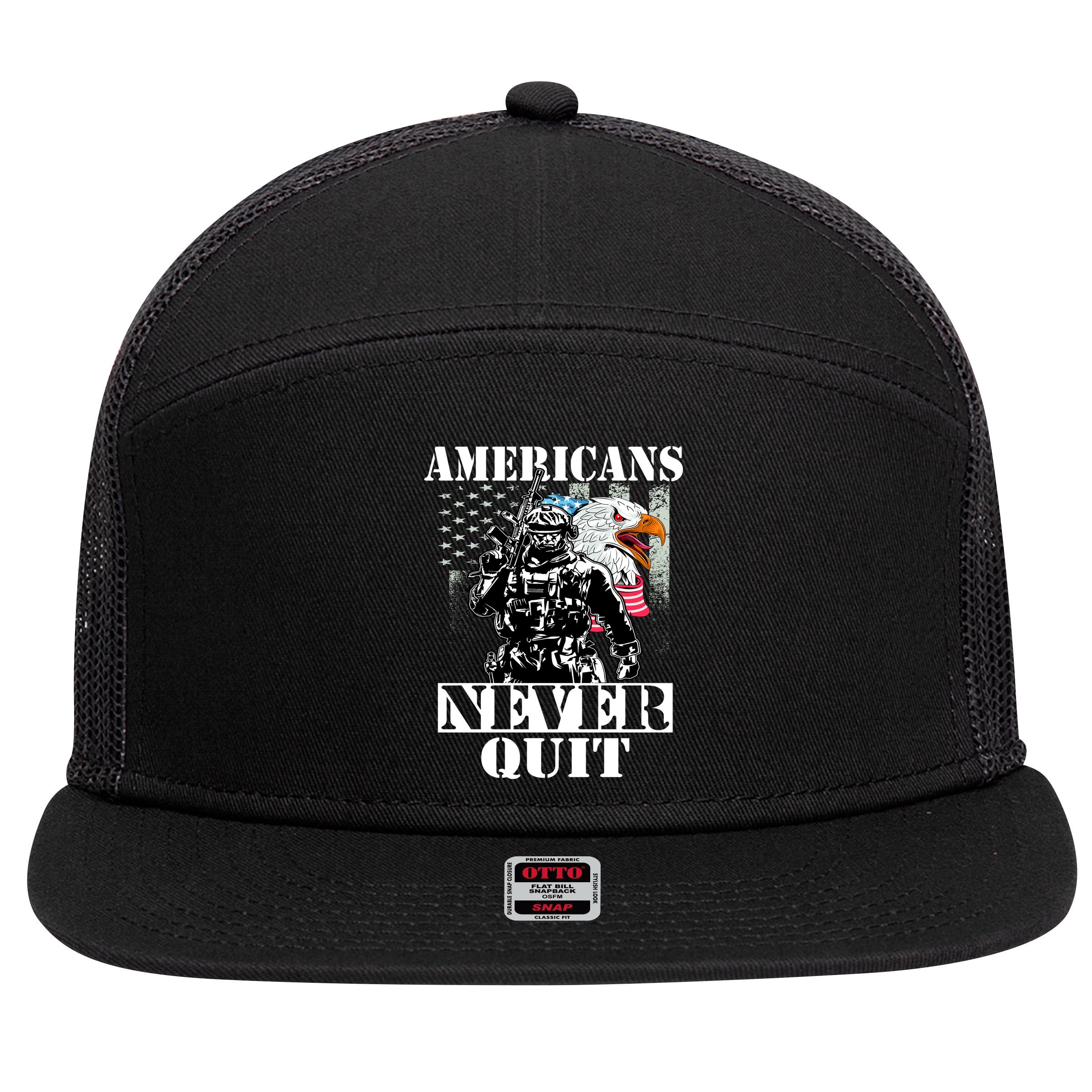 Americans Never Quit Veteran 7 Panel Mesh Trucker Snapback Hat