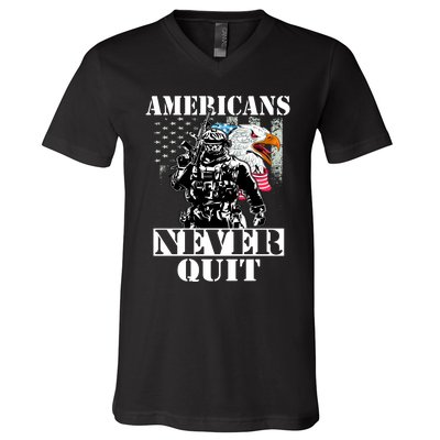 Americans Never Quit Veteran V-Neck T-Shirt