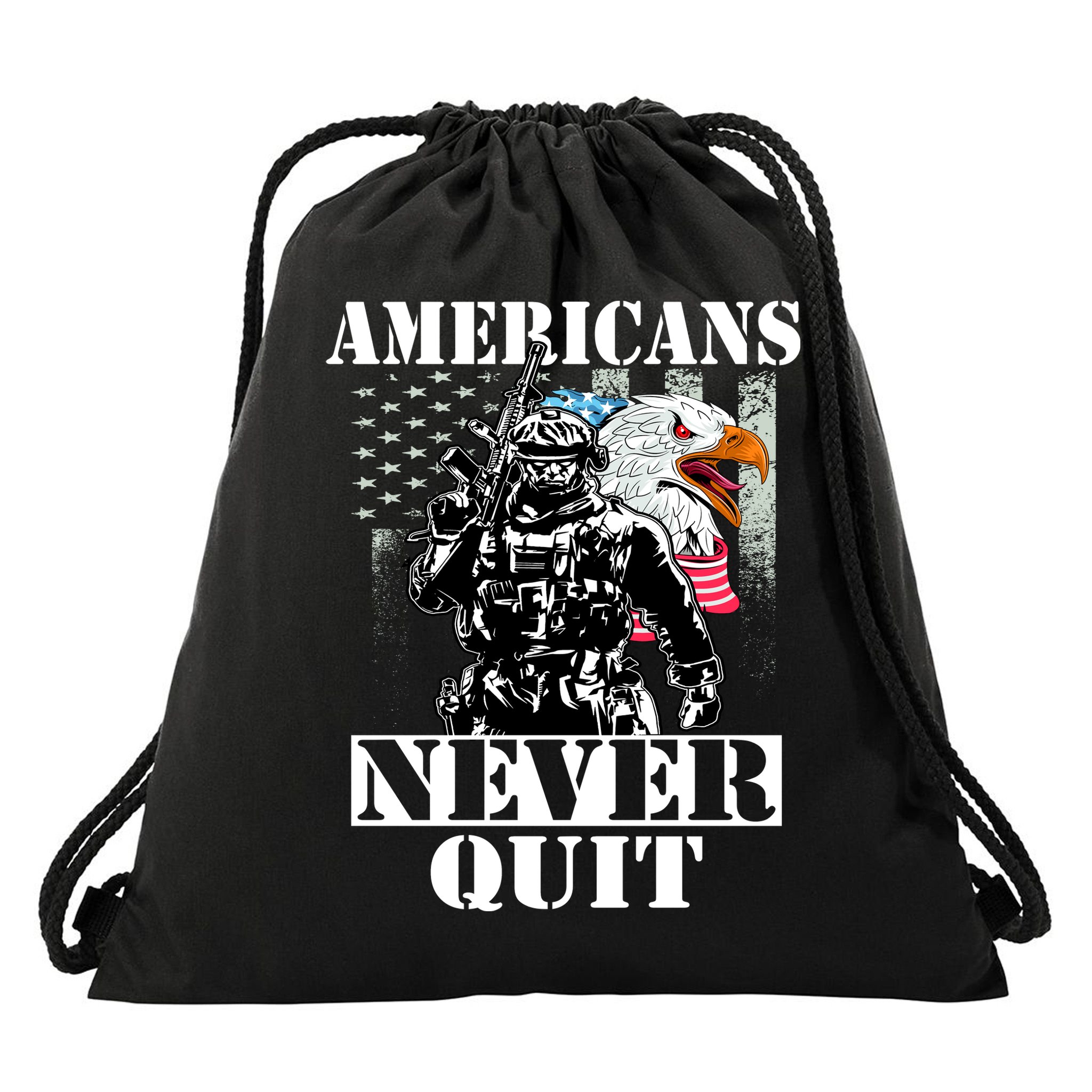 Americans Never Quit Veteran Drawstring Bag