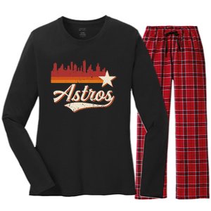 A.S.T.R.O..S Name Retro Style City Skyline 70s 80s Women's Long Sleeve Flannel Pajama Set 