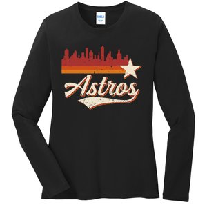 A.S.T.R.O..S Name Retro Style City Skyline 70s 80s Ladies Long Sleeve Shirt