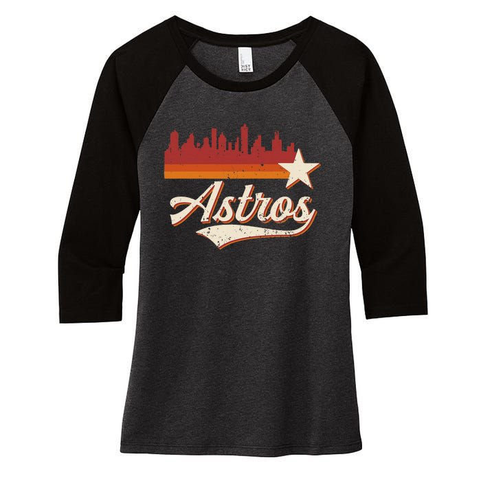 A.S.T.R.O..S Name Retro Style City Skyline 70s 80s Women's Tri-Blend 3/4-Sleeve Raglan Shirt