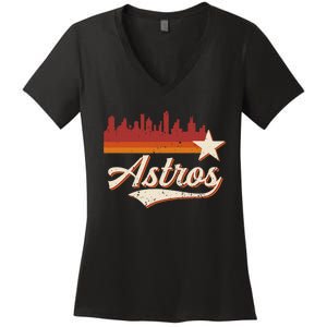 A.S.T.R.O..S Name Retro Style City Skyline 70s 80s Women's V-Neck T-Shirt