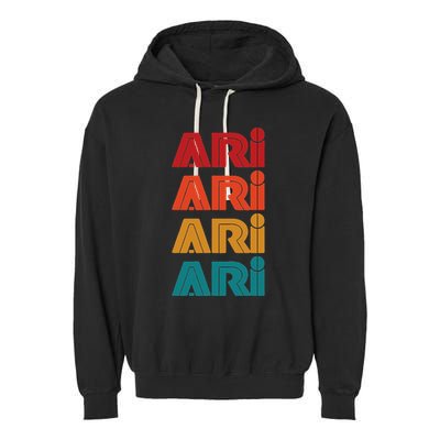 Ari Name Retro Given Name Colorful Inline Font Garment-Dyed Fleece Hoodie