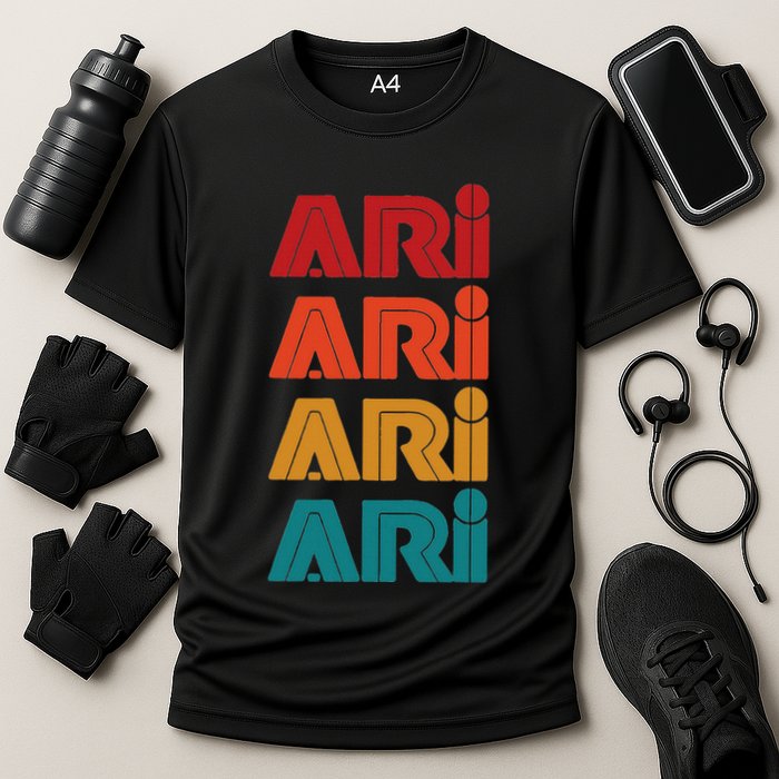 Ari Name Retro Given Name Colorful Inline Font Performance Shirt
