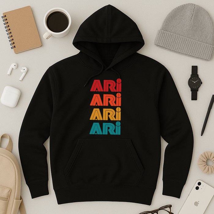 Ari Name Retro Given Name Colorful Inline Font Hoodie