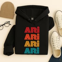 Ari Name Retro Given Name Colorful Inline Font Hoodie