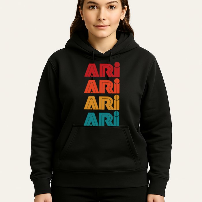 Ari Name Retro Given Name Colorful Inline Font Hoodie