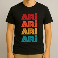 Ari Name Retro Given Name Colorful Inline Font T-Shirt