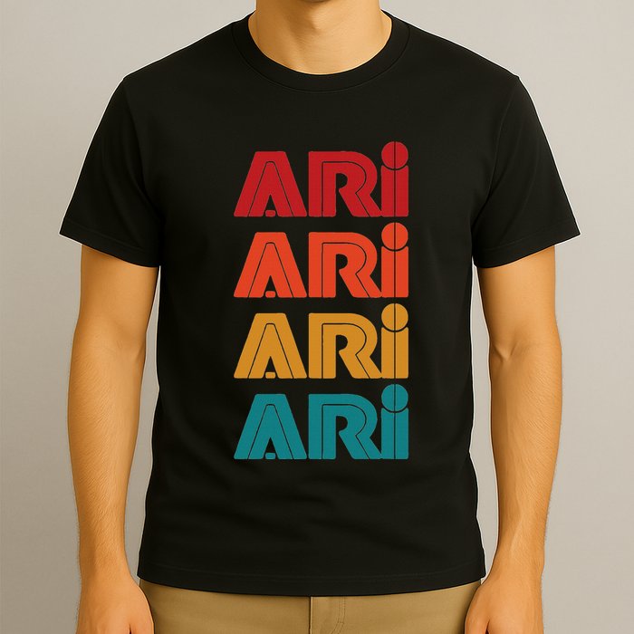 Ari Name Retro Given Name Colorful Inline Font T-Shirt