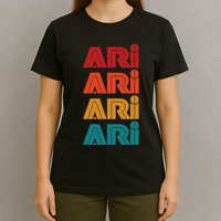 Ari Name Retro Given Name Colorful Inline Font T-Shirt