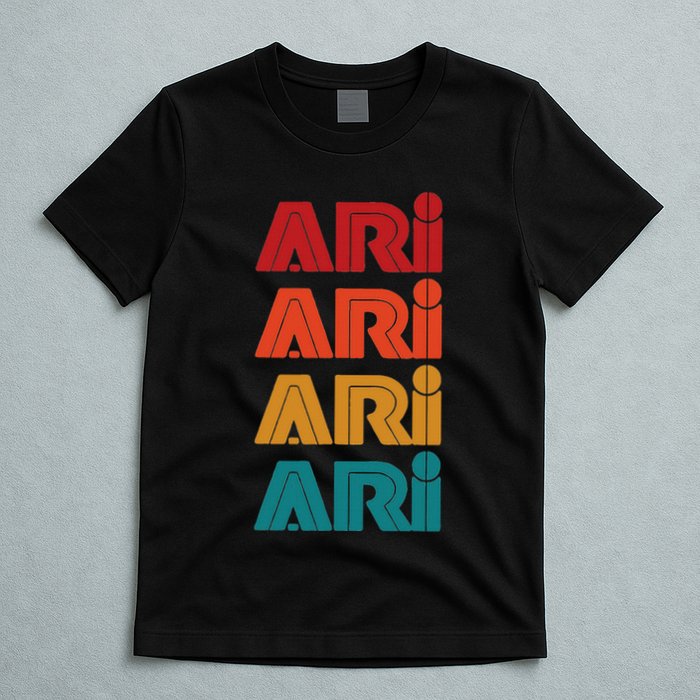 Ari Name Retro Given Name Colorful Inline Font T-Shirt