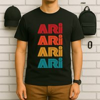 Ari Name Retro Given Name Colorful Inline Font T-Shirt