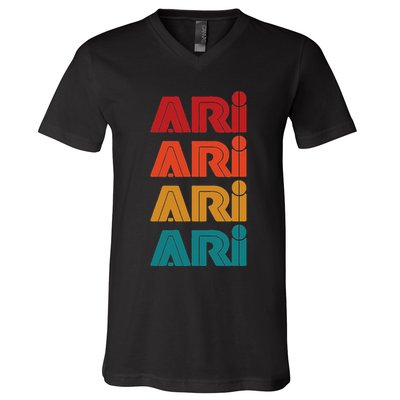 Ari Name Retro Given Name Colorful Inline Font V-Neck T-Shirt