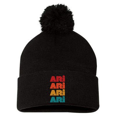 Ari Name Retro Given Name Colorful Inline Font Pom Pom 12in Knit Beanie