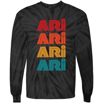 Ari Name Retro Given Name Colorful Inline Font Tie-Dye Long Sleeve Shirt