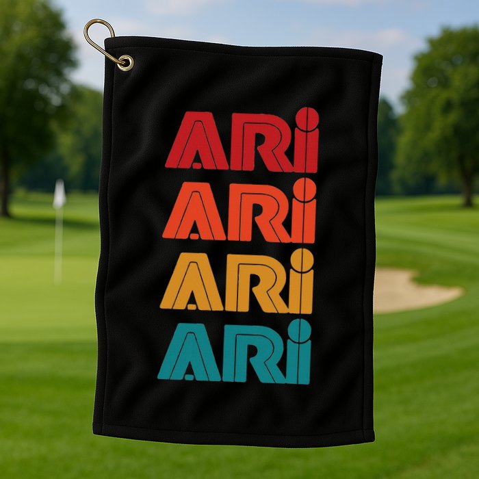 Ari Name Retro Given Name Colorful Inline Font Golf Towel