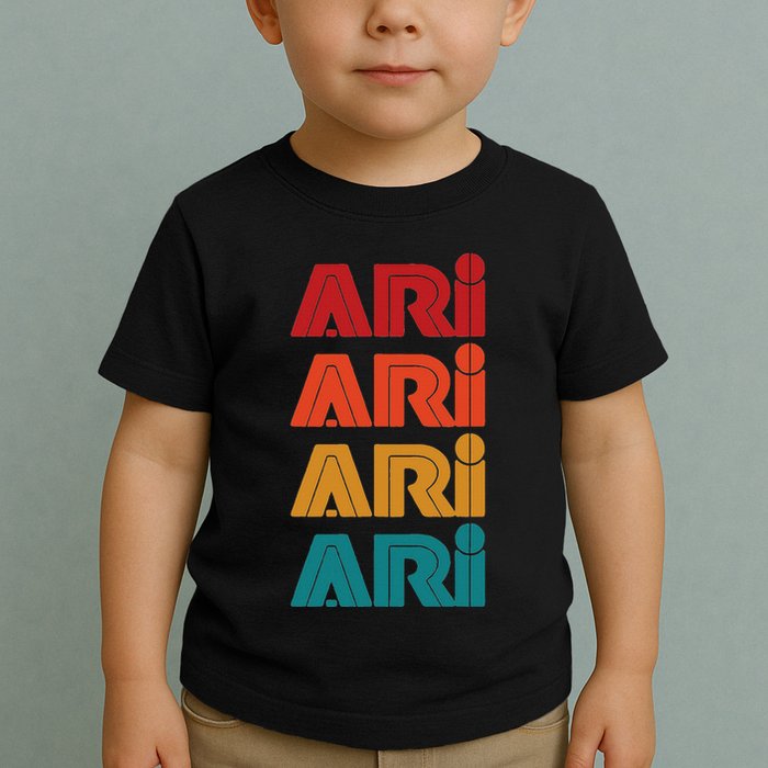Ari Name Retro Given Name Colorful Inline Font Toddler T-Shirt