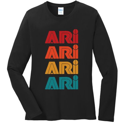Ari Name Retro Given Name Colorful Inline Font Ladies Long Sleeve Shirt