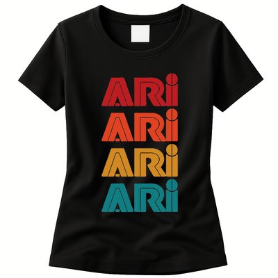 Ari Name Retro Given Name Colorful Inline Font Womens T-Shirt