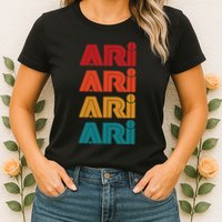 Ari Name Retro Given Name Colorful Inline Font Womens T-Shirt