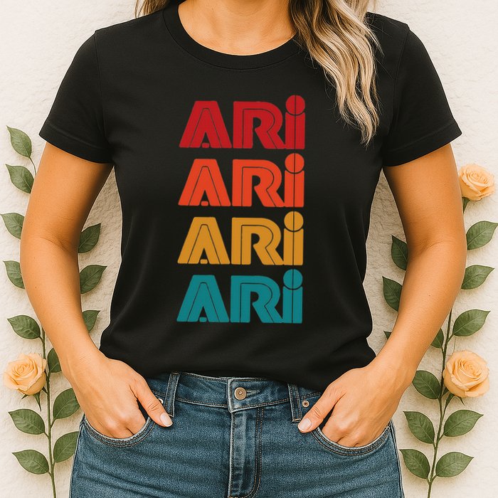Ari Name Retro Given Name Colorful Inline Font Womens T-Shirt