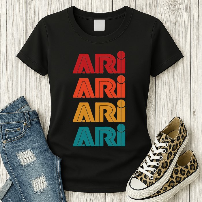 Ari Name Retro Given Name Colorful Inline Font Womens T-Shirt