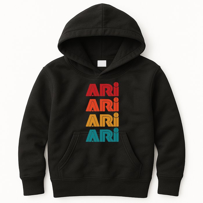 Ari Name Retro Given Name Colorful Inline Font Kids Hoodie