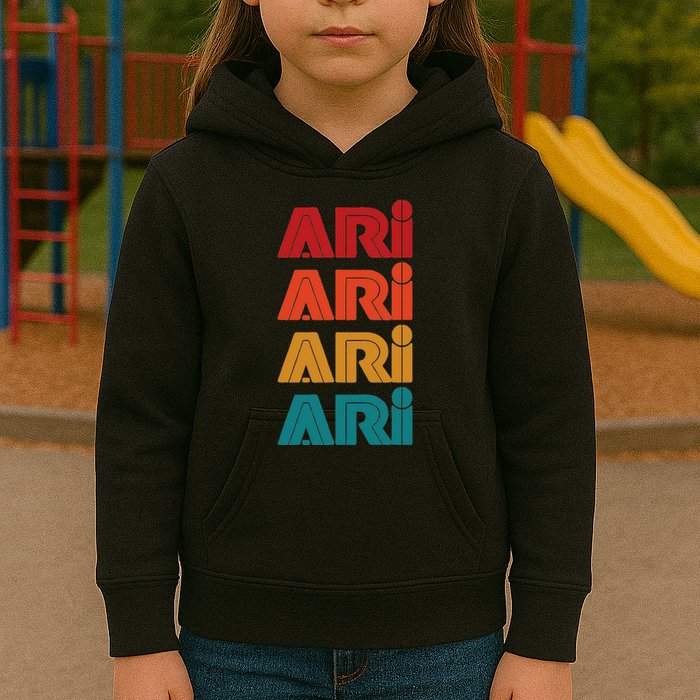 Ari Name Retro Given Name Colorful Inline Font Kids Hoodie