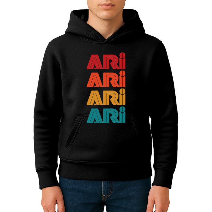 Ari Name Retro Given Name Colorful Inline Font Kids Hoodie