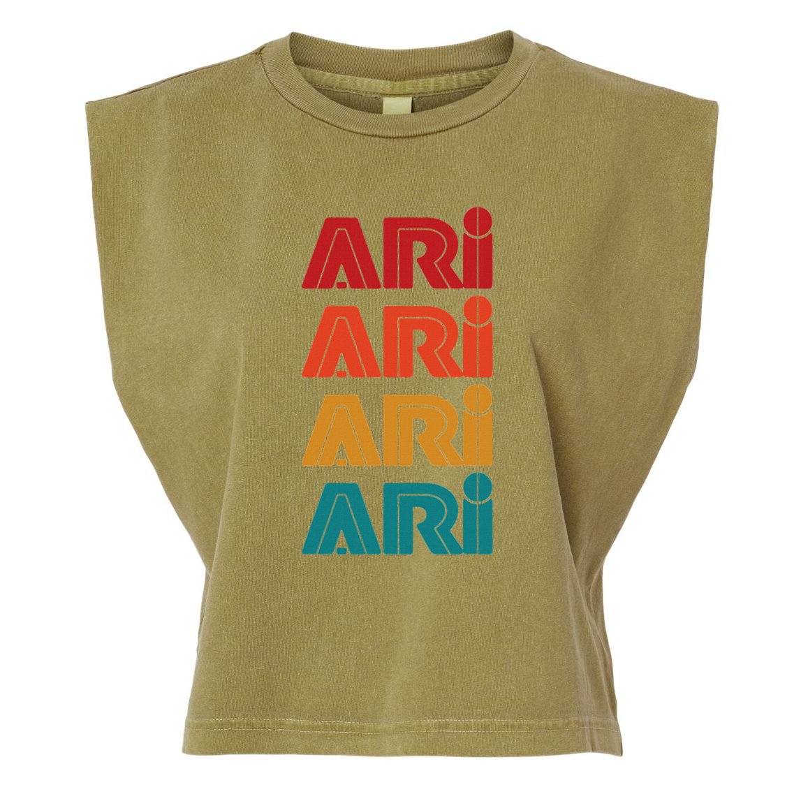 Ari Name Retro Given Name Colorful Inline Font Garment-Dyed Women's Muscle Tee