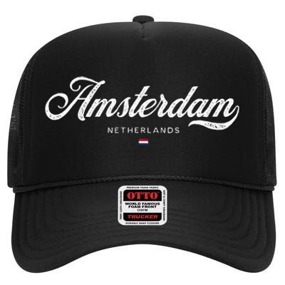 Amsterdam Netherlands Retro Vintage High Crown Mesh Back Trucker Hat