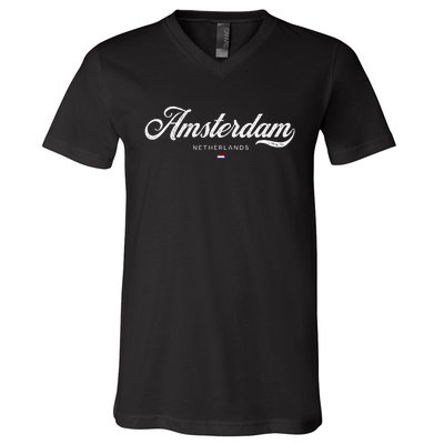 Amsterdam Netherlands Retro Vintage V-Neck T-Shirt