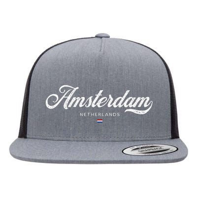 Amsterdam Netherlands Retro Vintage Flat Bill Trucker Hat