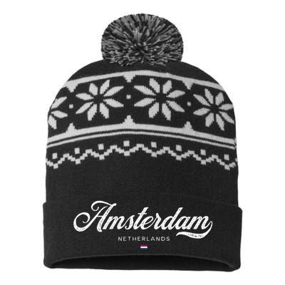 Amsterdam Netherlands Retro Vintage USA-Made Snowflake Beanie