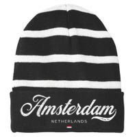 Amsterdam Netherlands Retro Vintage Striped Beanie with Solid Band