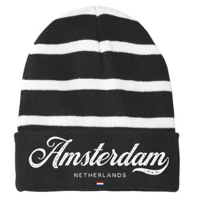 Amsterdam Netherlands Retro Vintage Striped Beanie with Solid Band