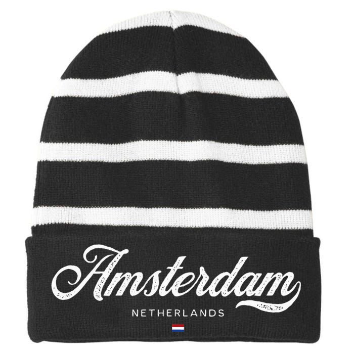 Amsterdam Netherlands Retro Vintage Striped Beanie with Solid Band