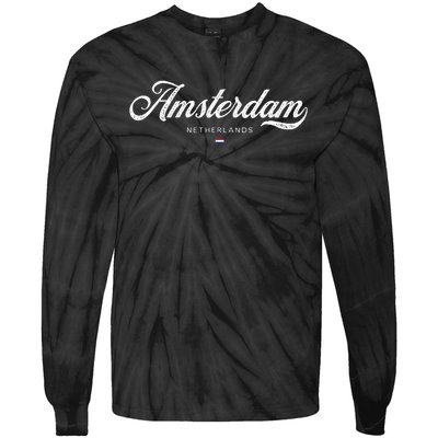 Amsterdam Netherlands Retro Vintage Tie-Dye Long Sleeve Shirt