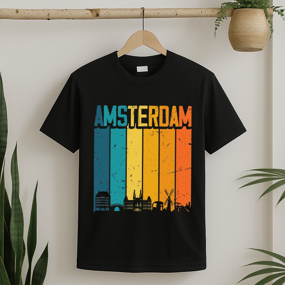 Amsterdam Netherlands Retro Vintage Sunset Skyline Dutch T-Shirt