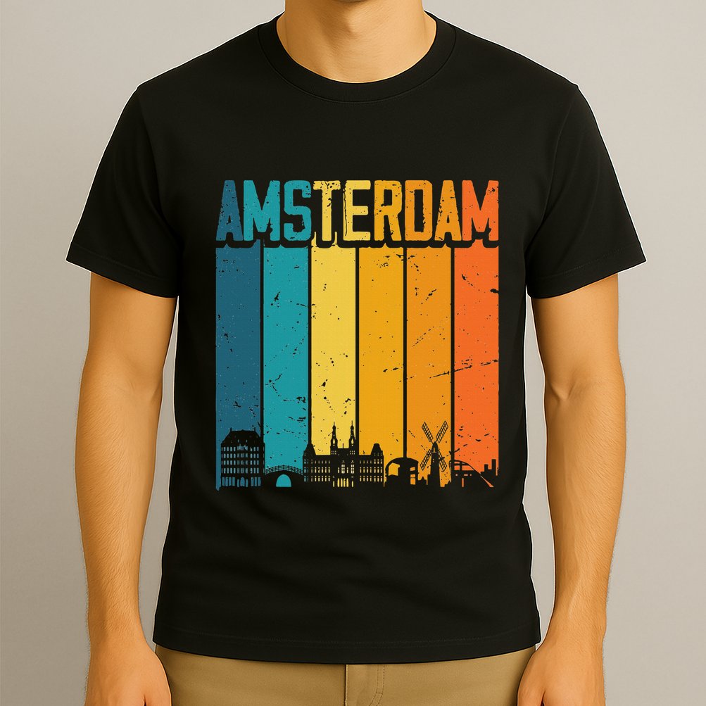 Amsterdam Netherlands Retro Vintage Sunset Skyline Dutch T-Shirt