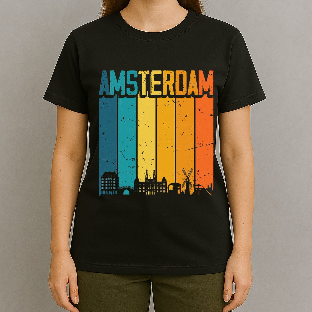 Amsterdam Netherlands Retro Vintage Sunset Skyline Dutch T-Shirt