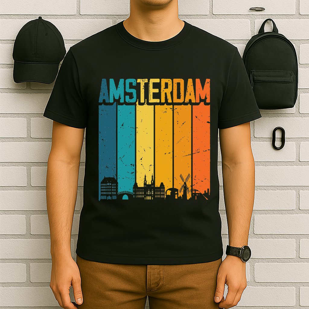 Amsterdam Netherlands Retro Vintage Sunset Skyline Dutch T-Shirt