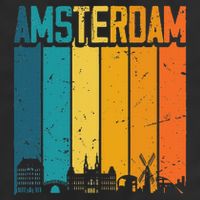 Amsterdam Netherlands Retro Vintage Sunset Skyline Dutch Beanie
