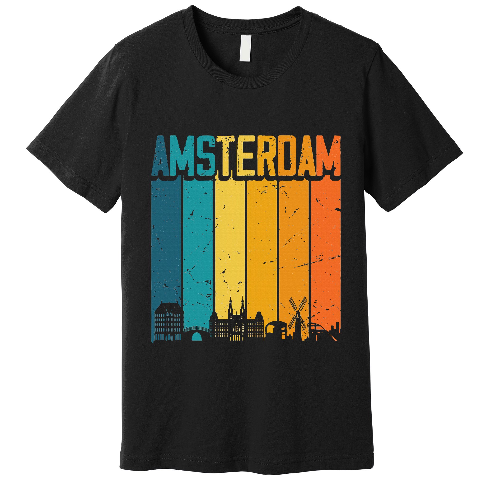 Amsterdam Netherlands Retro Vintage Sunset Skyline Dutch Premium T-Shirt