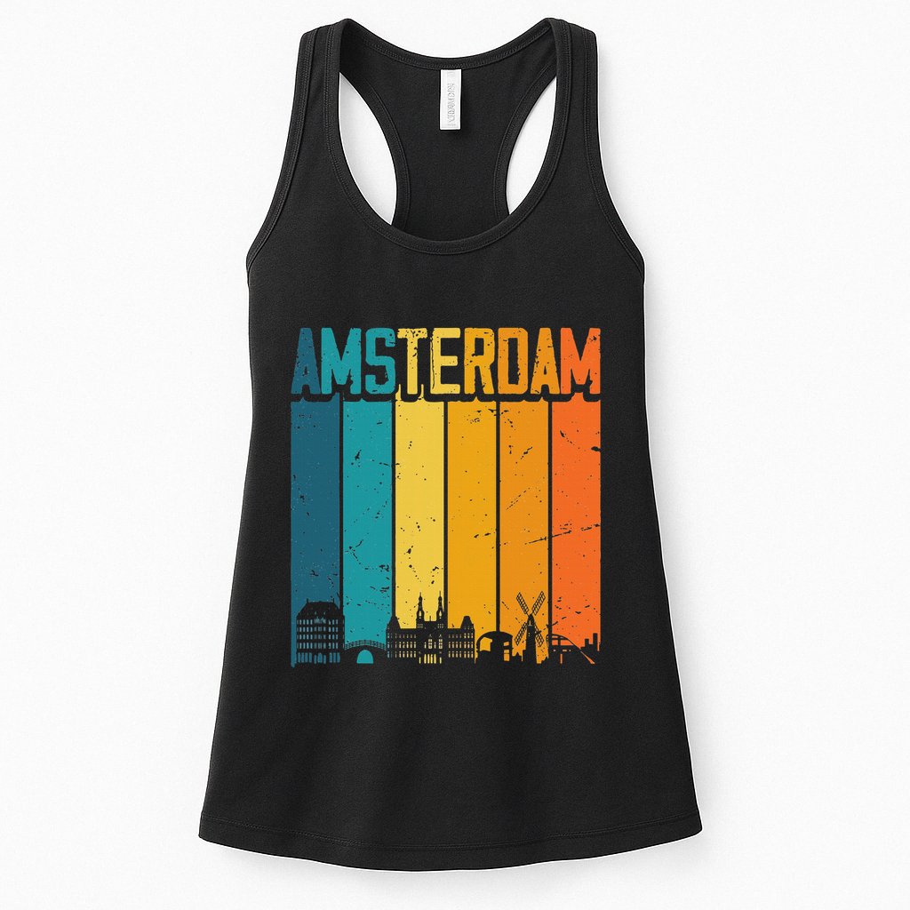 Amsterdam Netherlands Retro Vintage Sunset Skyline Dutch Womens Tank Top