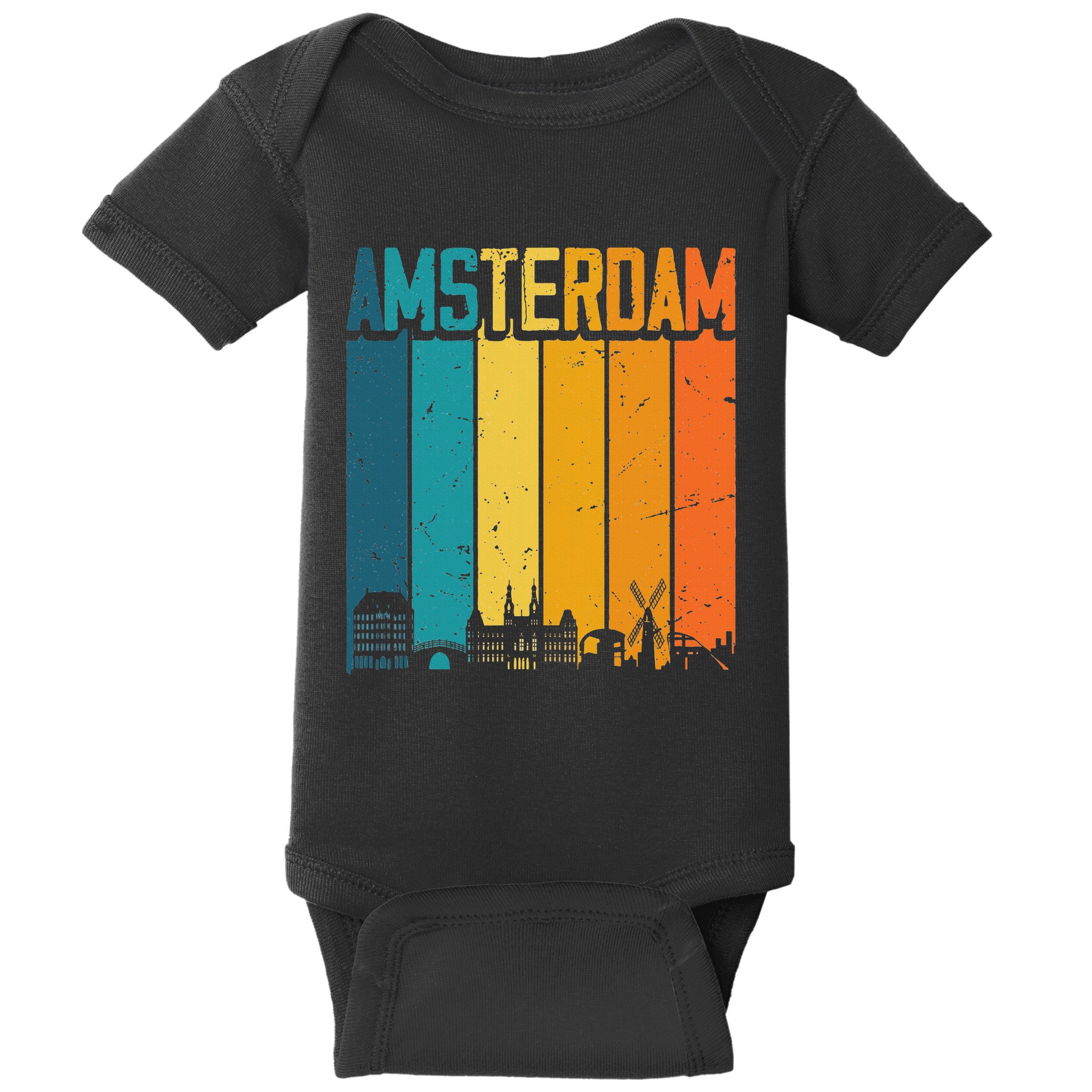 Amsterdam Netherlands Retro Vintage Sunset Skyline Dutch Baby Bodysuit