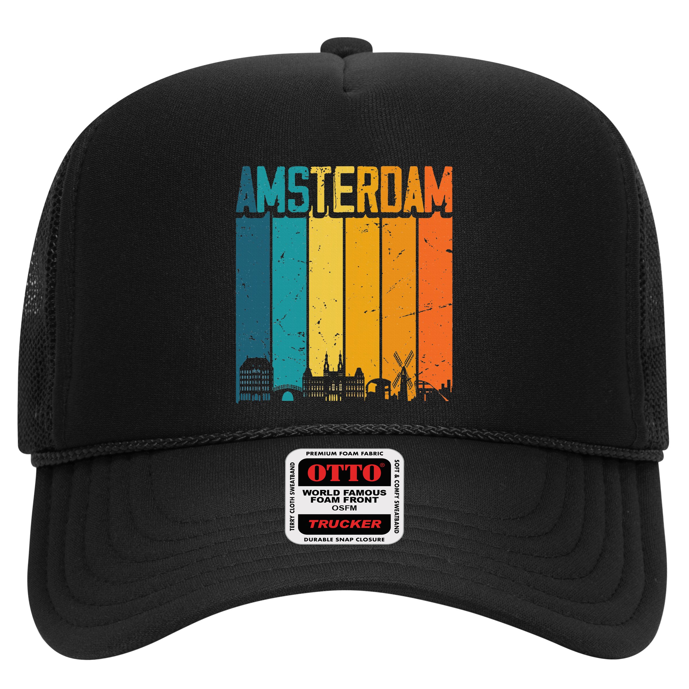Amsterdam Netherlands Retro Vintage Sunset Skyline Dutch Hat