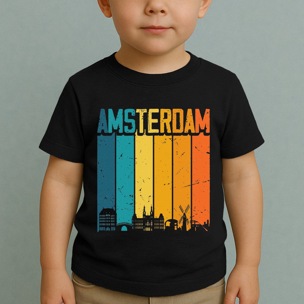 Amsterdam Netherlands Retro Vintage Sunset Skyline Dutch Toddler T-Shirt