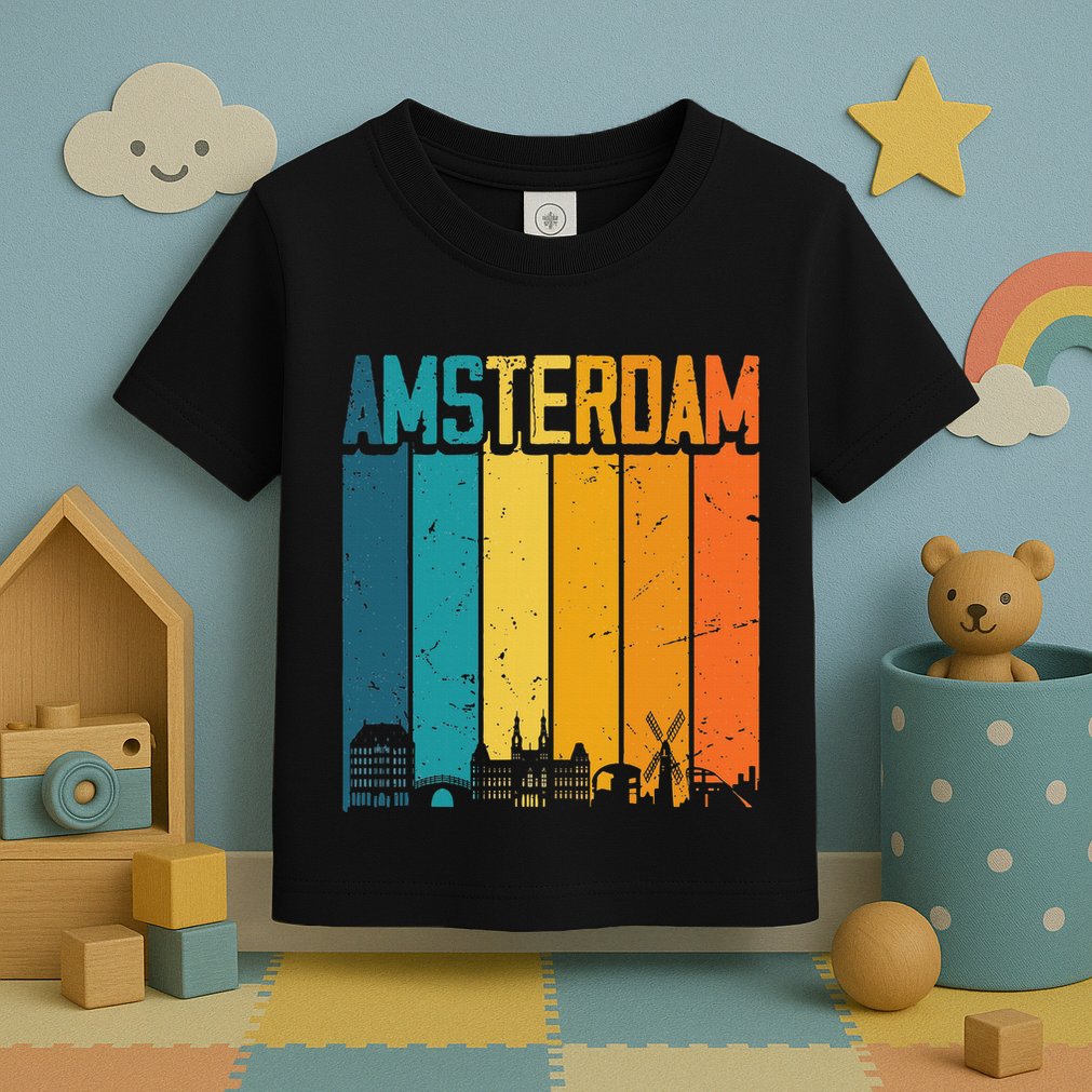 Amsterdam Netherlands Retro Vintage Sunset Skyline Dutch Toddler T-Shirt